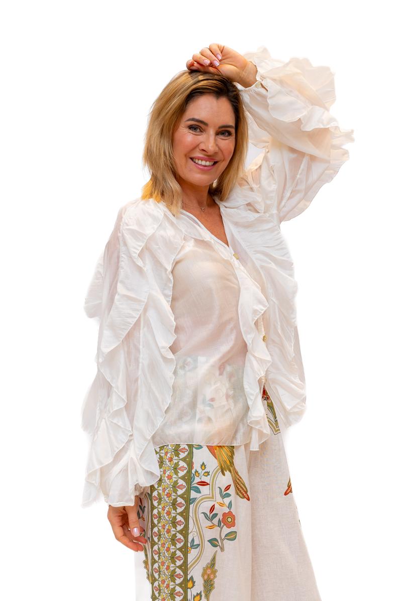 Fleurie-Extravagant Cream Flounced Shirt