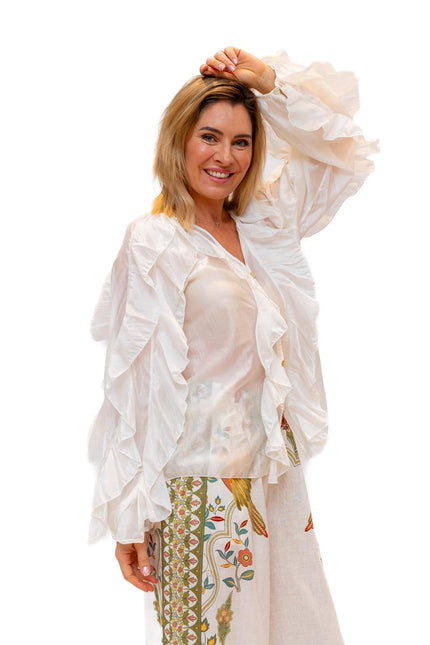 Fleurie-Extravagant Cream Flounced Shirt