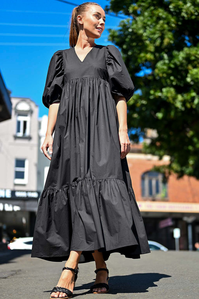 Wyatt Wylde Marcell Puff Sleeve Dress Black