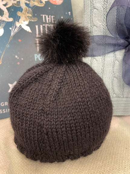 Black Woollen Baby Hat with Pompom