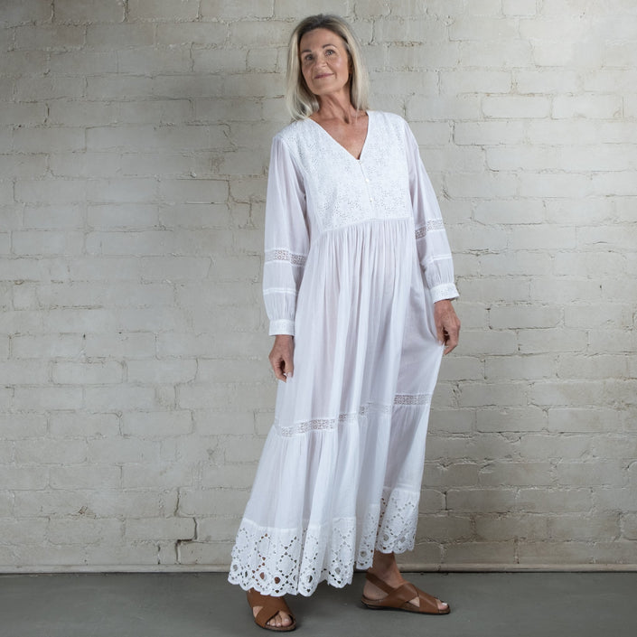 AMVI Cotton Voile Dress-White