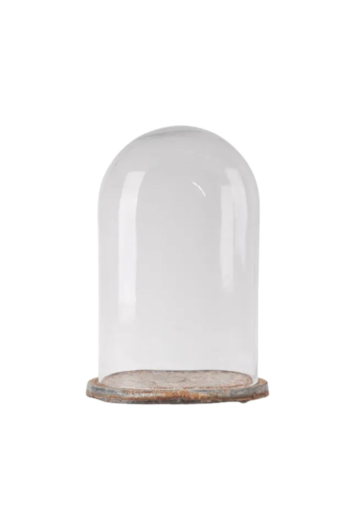 Glass Dome Cloche on Oval Iron Base