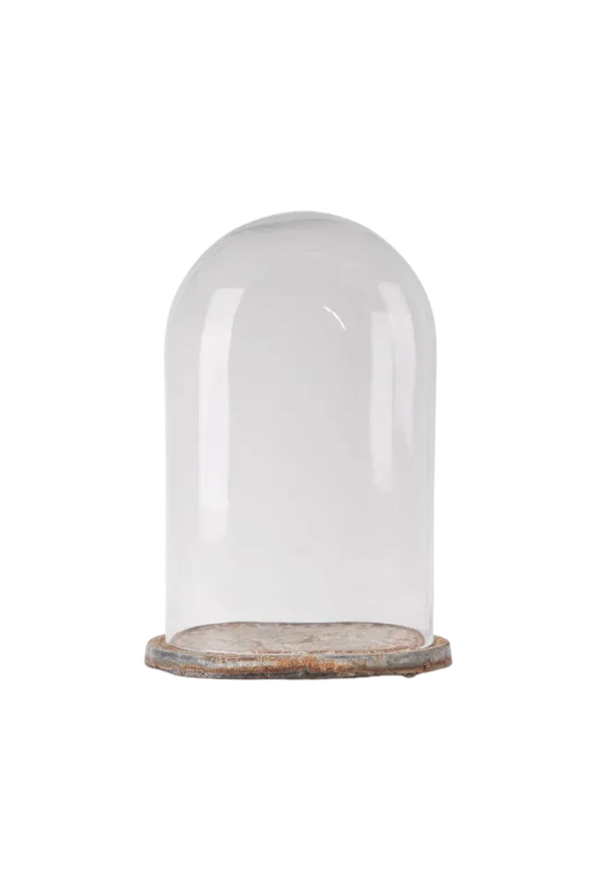 Glass Dome Cloche on Oval Iron Base