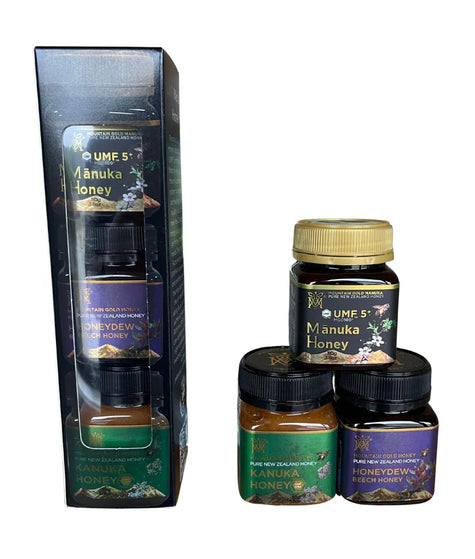 Mountain Gold UMF 5+ Manuka, Kanuka, and Beech Honeydew Honey Gift Pack