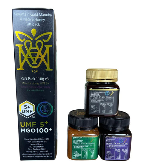 Mountain Gold UMF 5+ Manuka, Kanuka, and Beech Honeydew Honey Gift Pack