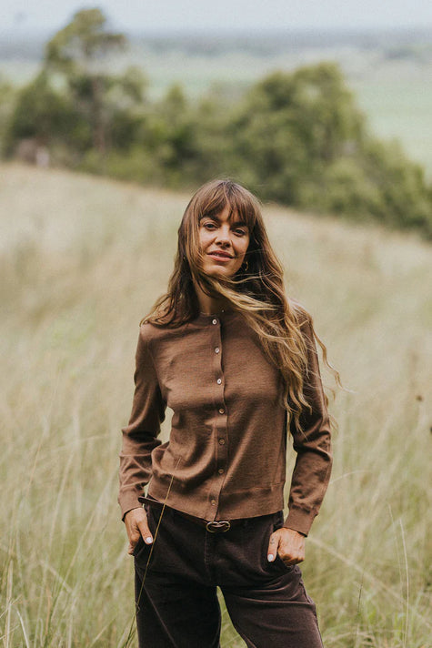 Australian Merino Wool Cardigan - Tabacco - M/L