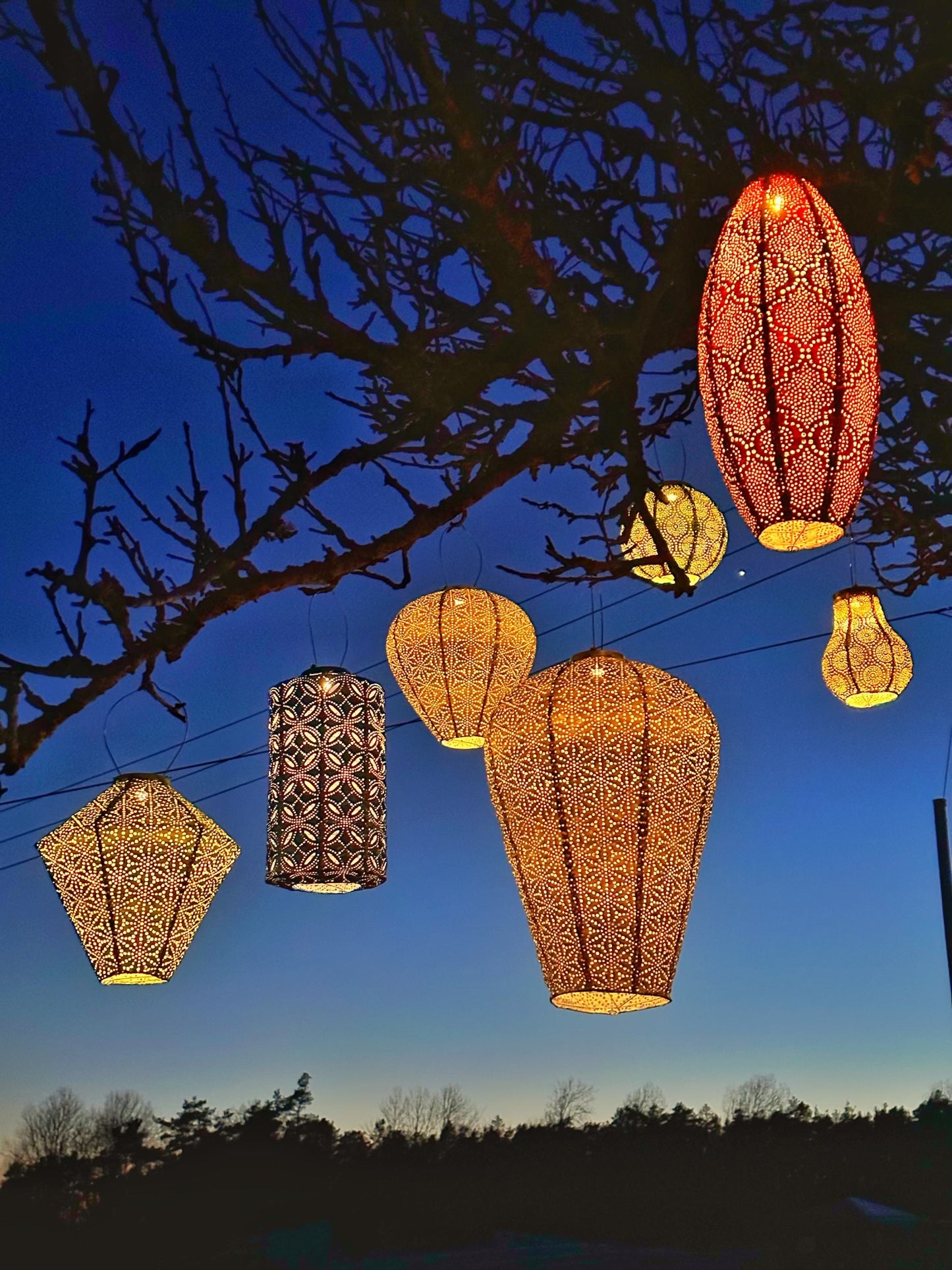Lumiz Lantern  Long Oval 20cm Gold Paisley
