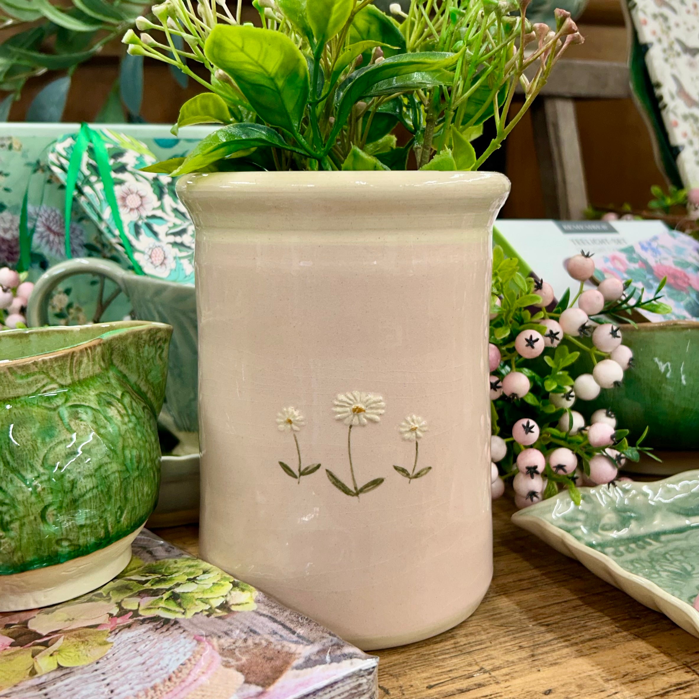 Hogben Utensil Holder - Pink Daisies