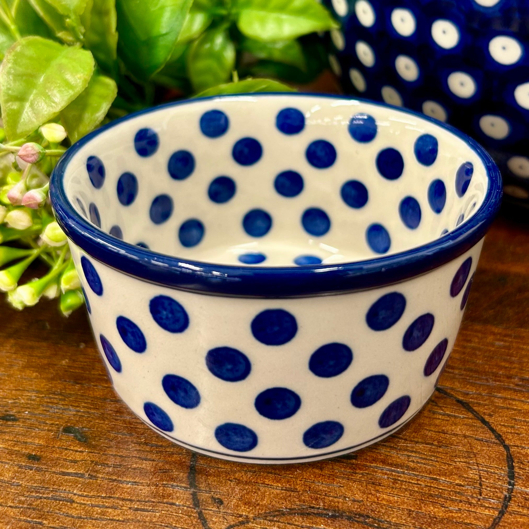 Polish Ceramics Ramekin 9.5cm - White with Blue Spot