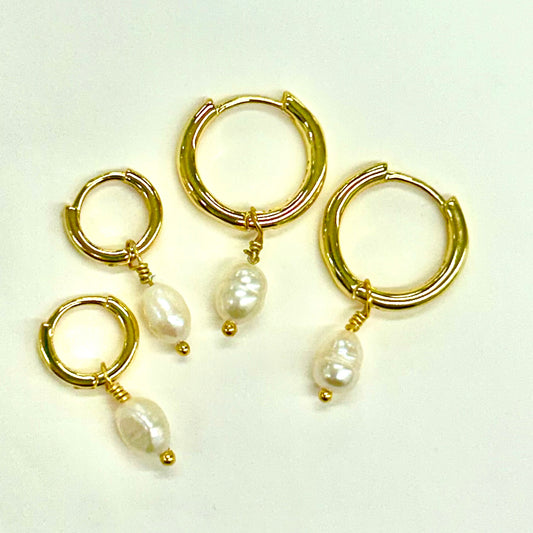 Ruby Tuesday Mini Pearl Hoops - Gold