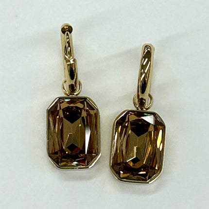 Violet Design Large Rectangle Crystal Gold Sleeper Earrings