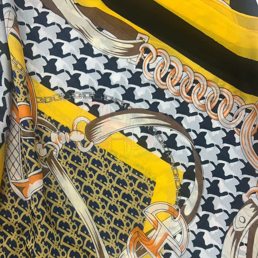 Silk & Tencel Scarf - Yellow, Black & Navy