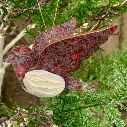 Vintage Pattern Hanging Bird - Burgundy
