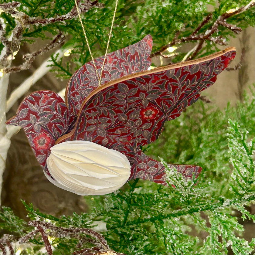 Vintage Pattern Hanging Bird - Burgundy