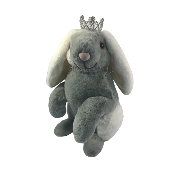 Sitting Bunny with Crown - Grey & White