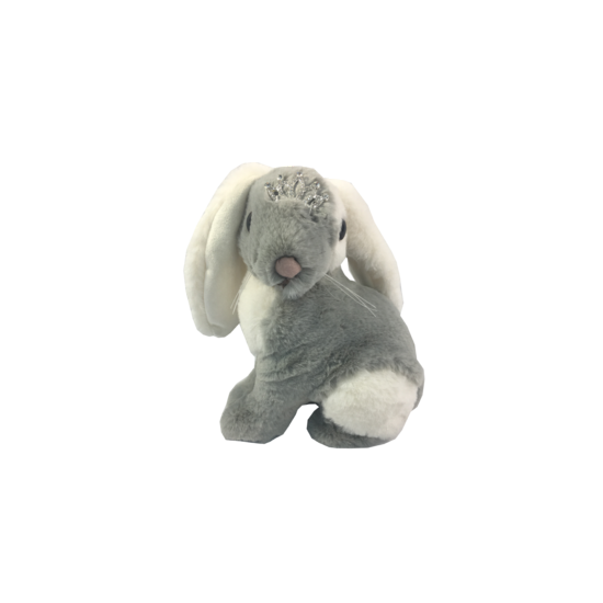 Grey Fur Left Looking Bunny with Tiara 20cm