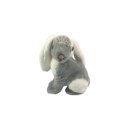 Grey Fur Left Looking Bunny with Tiara 20cm