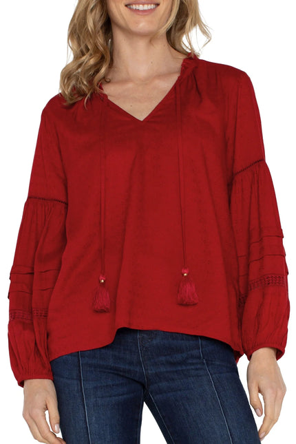 Liverpool Camelian Red Shirred Woven Blouse