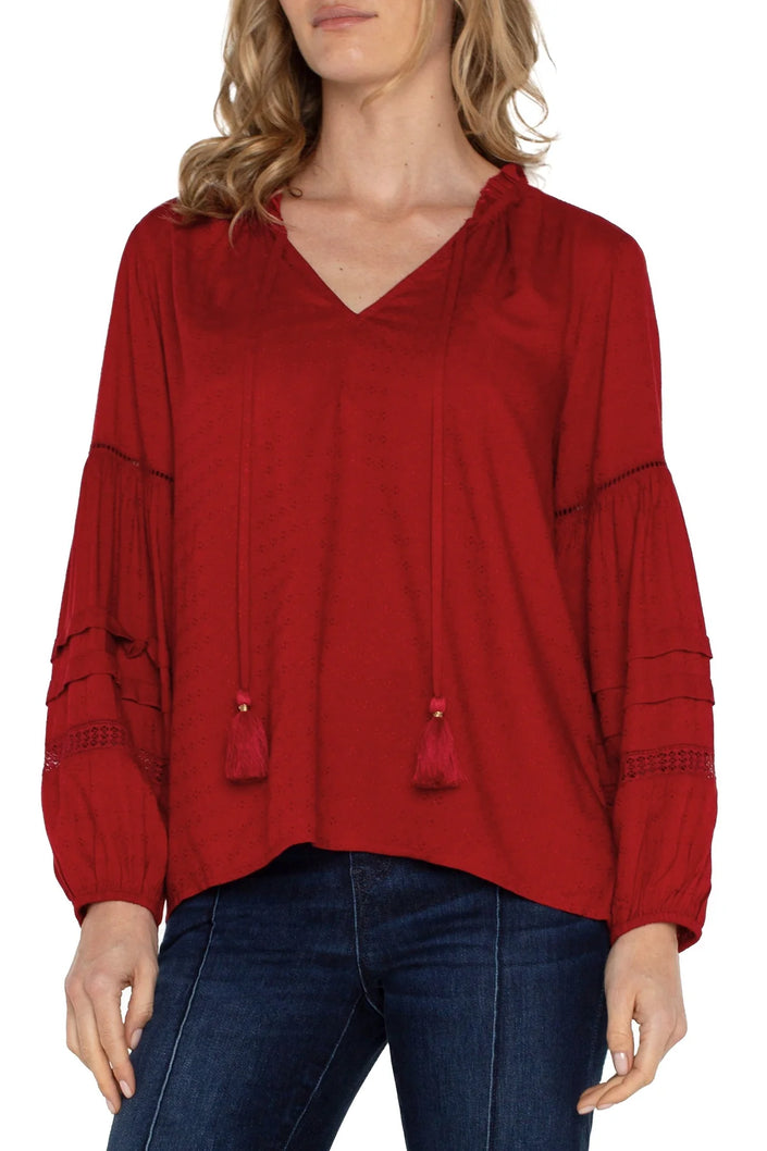 Liverpool Camelian Red Shirred Woven Blouse