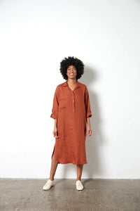 Montaigne Cezanne Linen Shirt Rust Dress
