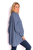 Berkley Navy Stripe Cotton Shirt with Balloon Sleeve