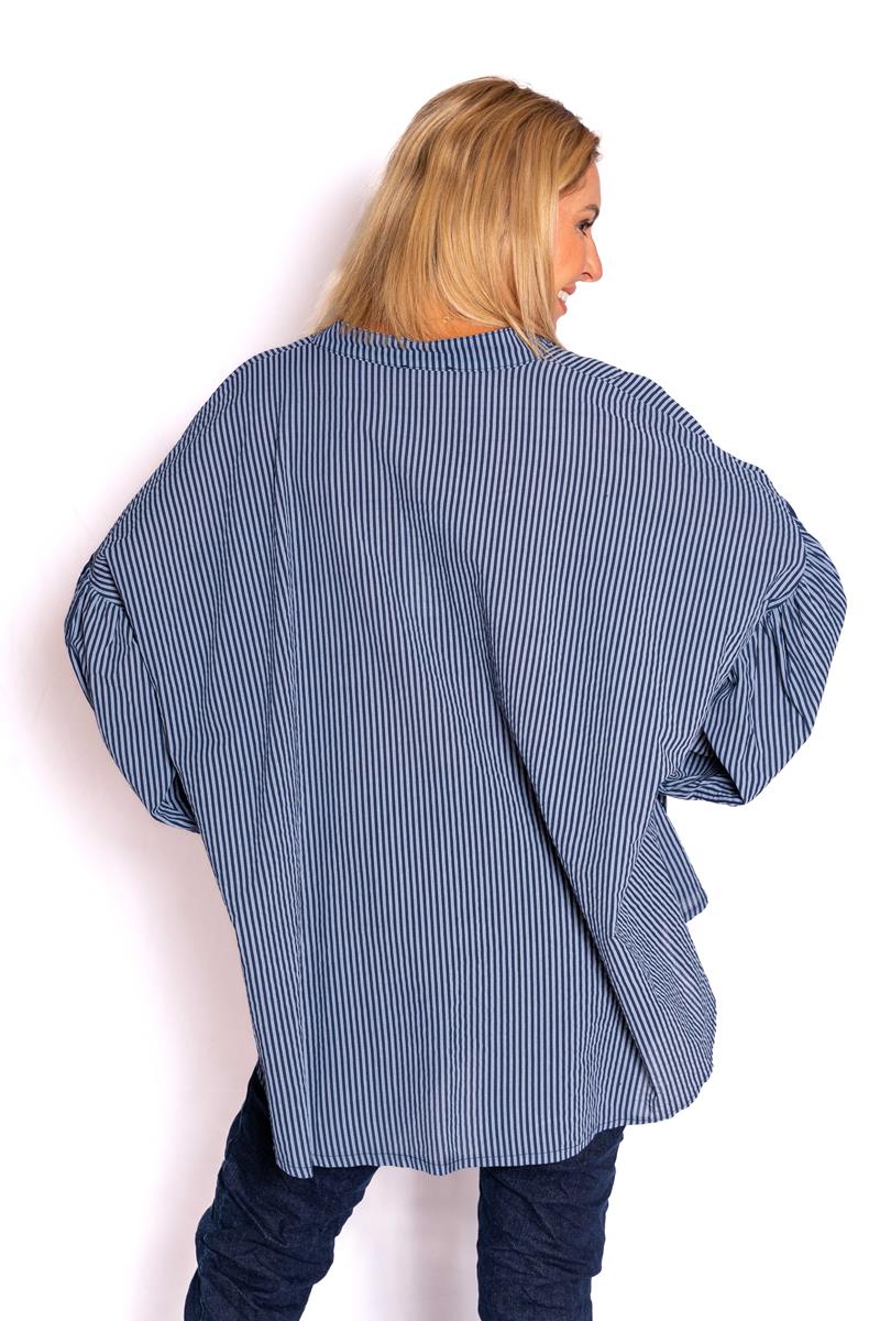 Berkley Navy Stripe Cotton Shirt with Balloon Sleeve