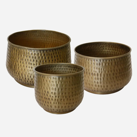 New York Set of 3 Planters in Antique Brass Finish