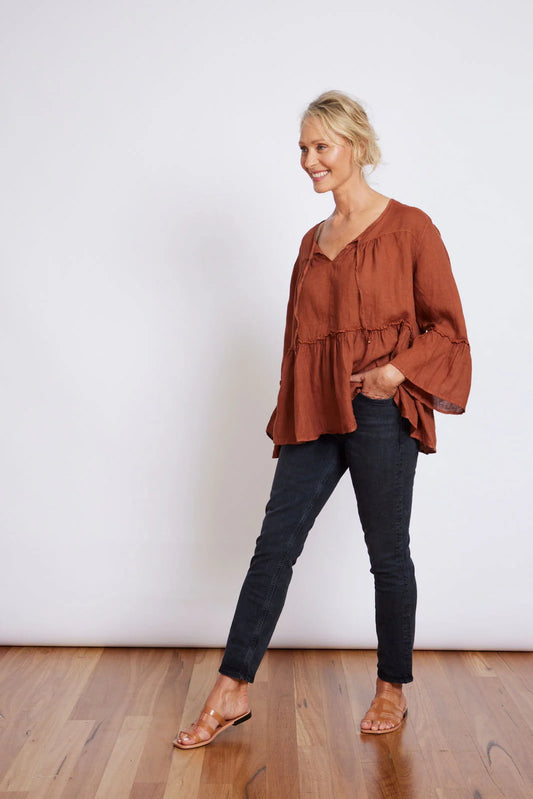 Montaigne Nicole Tiered Linen Top