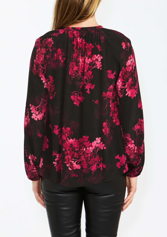 Pingpong Winter Flower Print Blouse - Fuschia