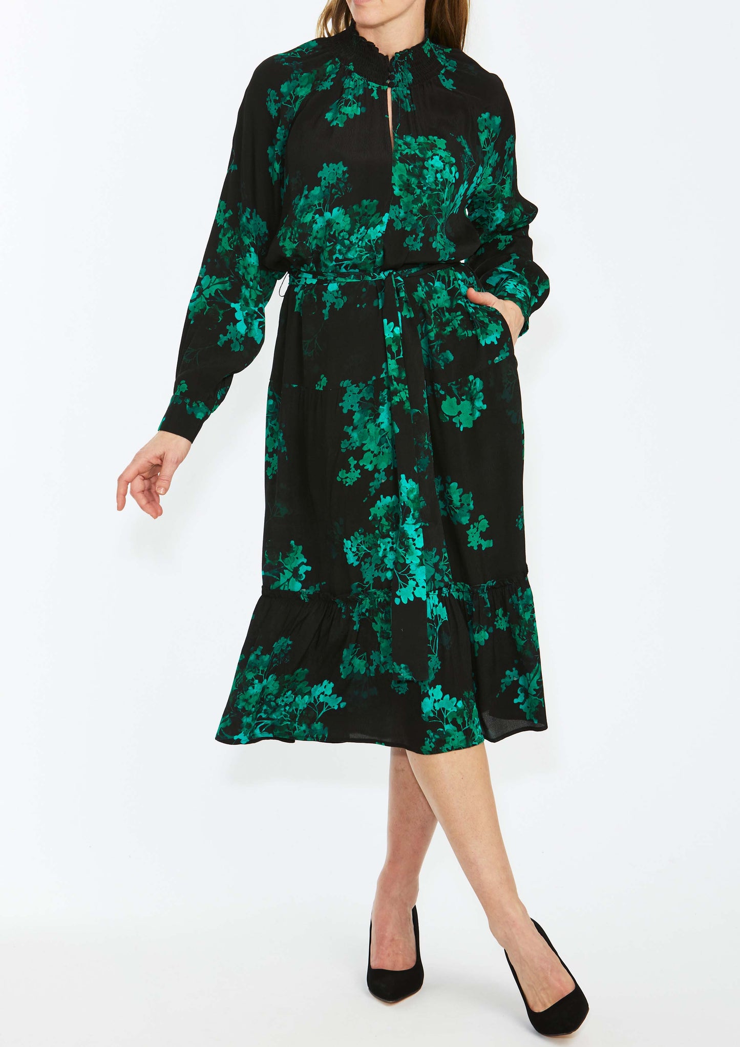 Pingpong Winter Flower Dress - Emerald Green