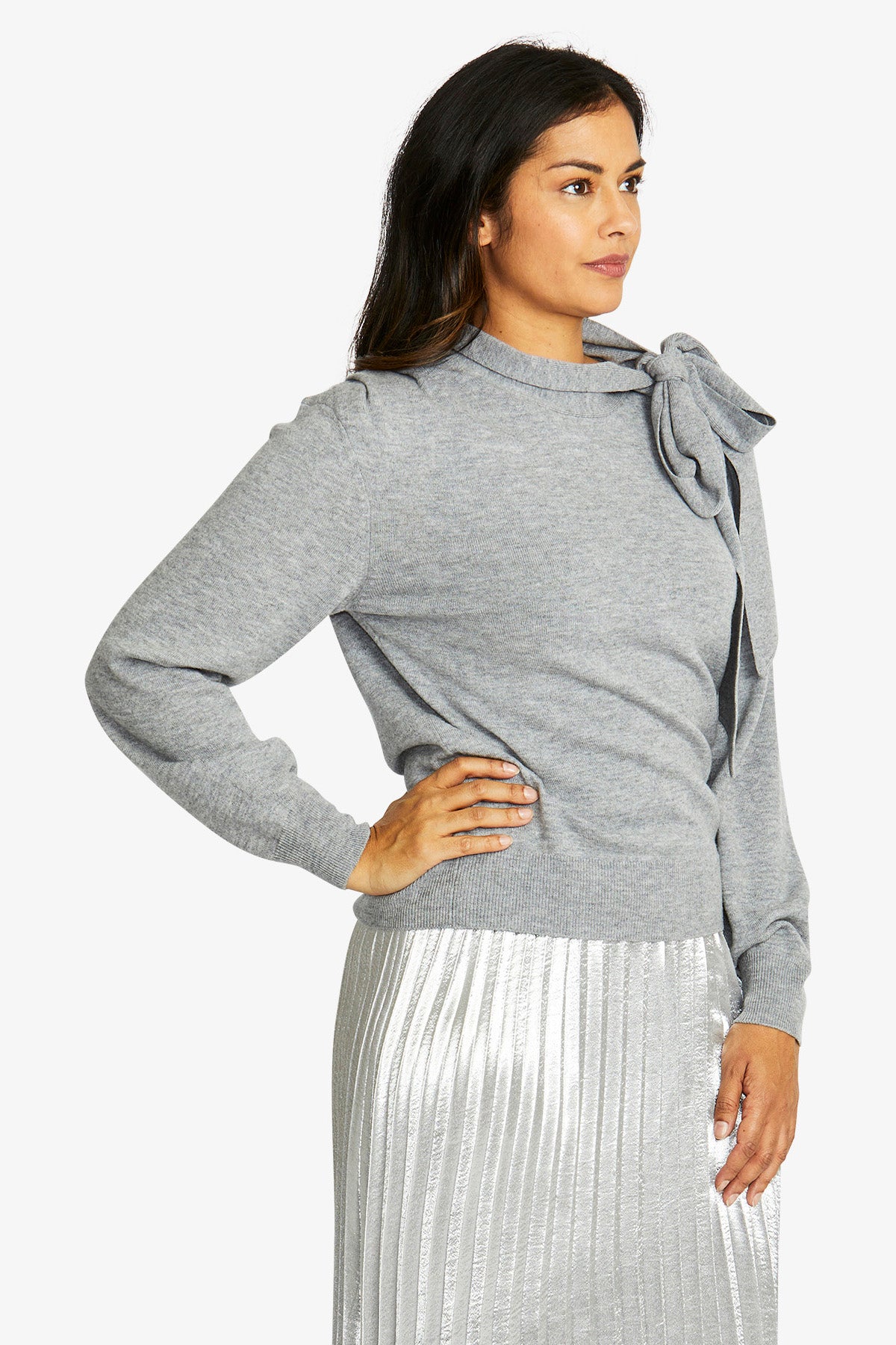 Pingpong Vic Merino Pullover with Neck Tie - Grey