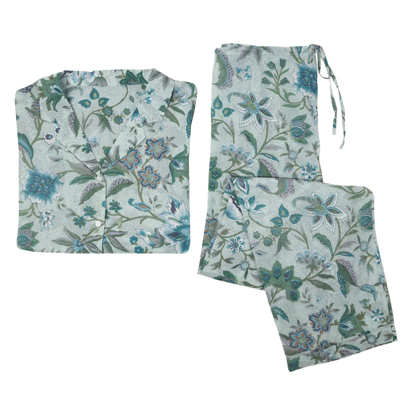 Cotton Pyjama Set by Four Corners ~ Teal Floral