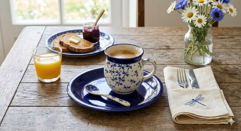 Polish dragonfly mug in a Table Setting