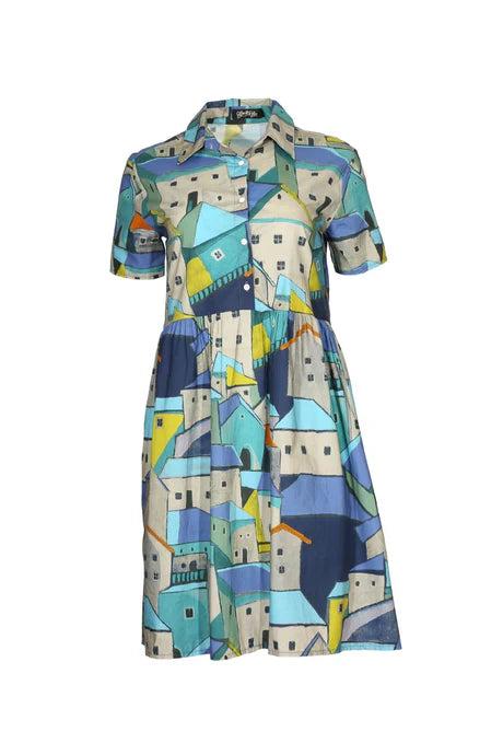 Pueblito Villa Dress Blue in Cotton - Olga De Polga