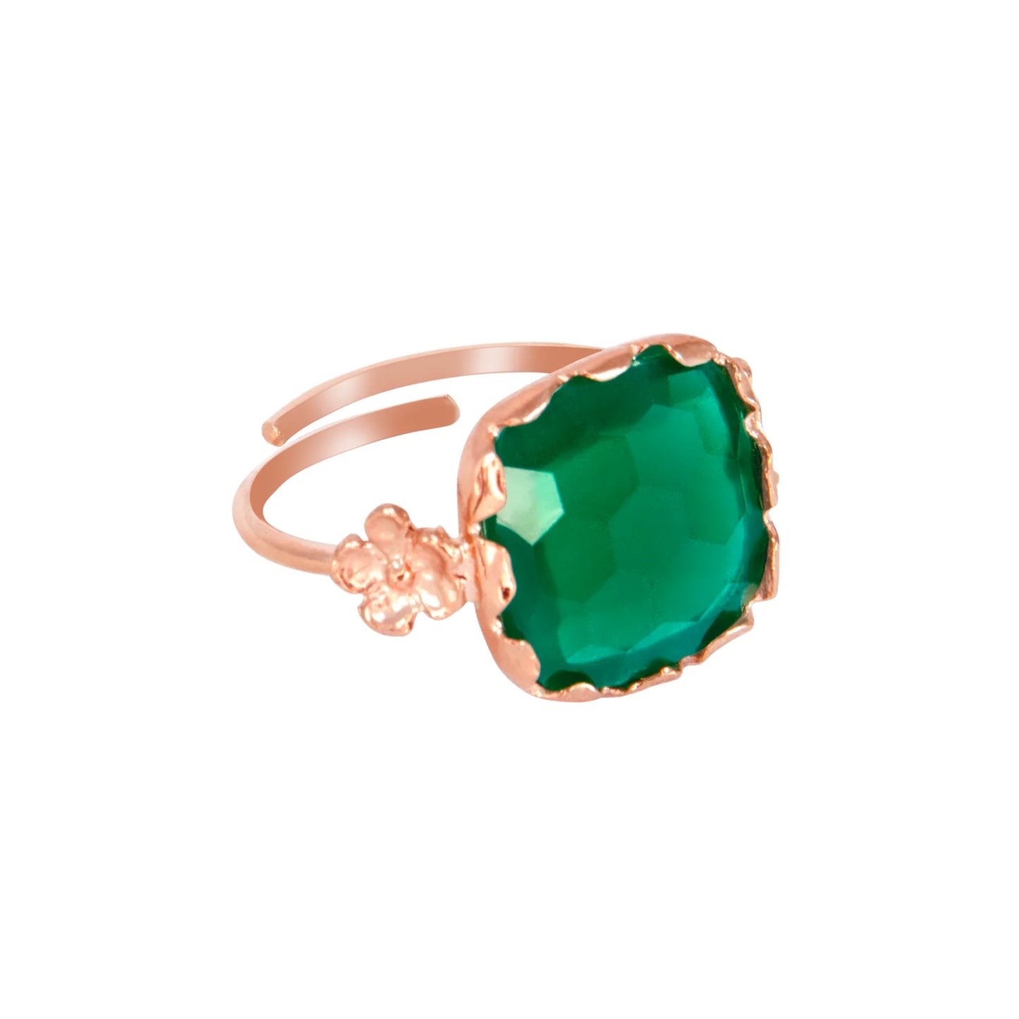 Simply Italian Green Gemstone and Flower Ring