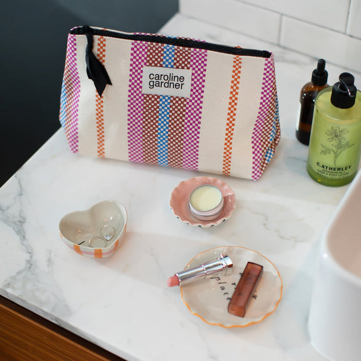 Caroline Gardner Checkerboard Stripe - Beauty Bag