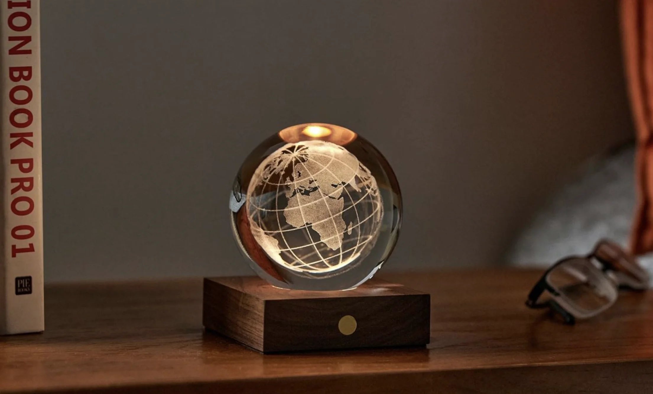 Gingko Laser Engraved Amber Crystal Light