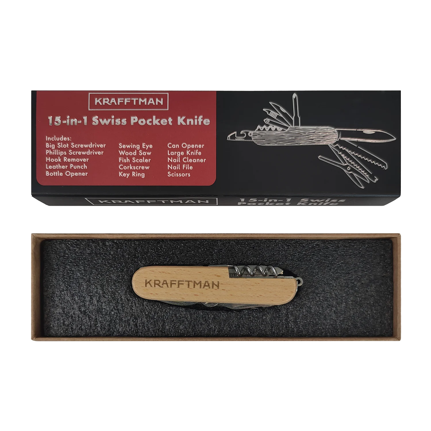 Krafftman 15-in-1 Swiss Pocket Knife