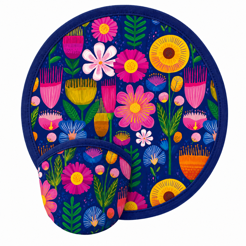 Artico folding twist hand fan in Wild Joy navy floral print