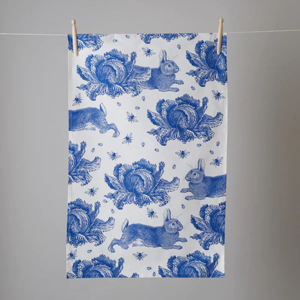 Thornback & Peel Rabbit and Cabbage Blue Tea Towel