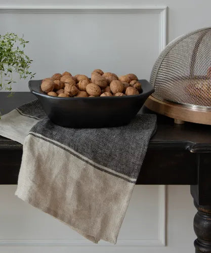 Twill Tea Towel Wide Charcoal Band