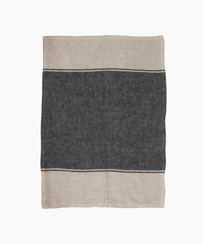 Twill Tea Towel Wide Charcoal Band