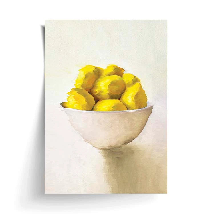 Bowl of Lemons Framed Print White A4