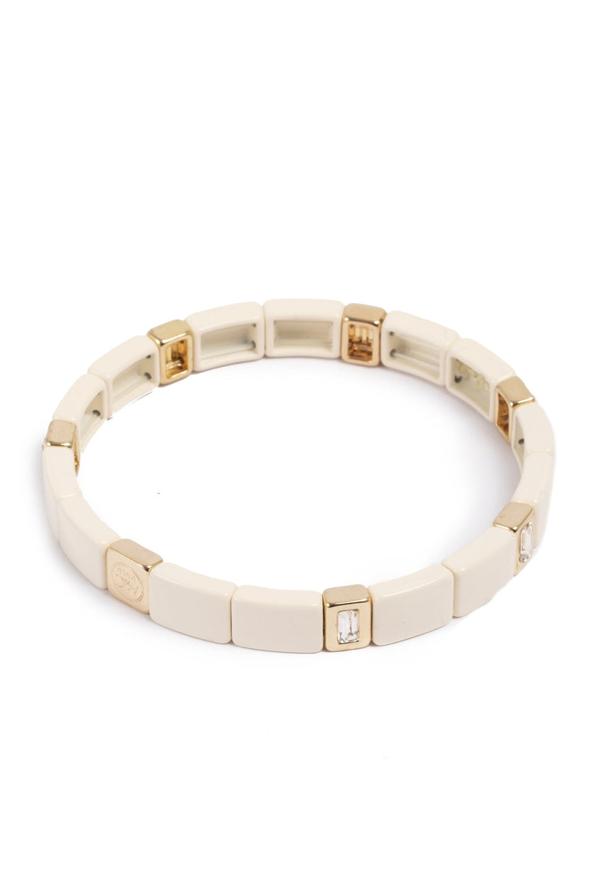 Enamel Tile Bracelet-Linen CZ Baguette