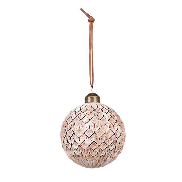 Tessellated Pattern Glass Bauble Blush/Gold 8cm