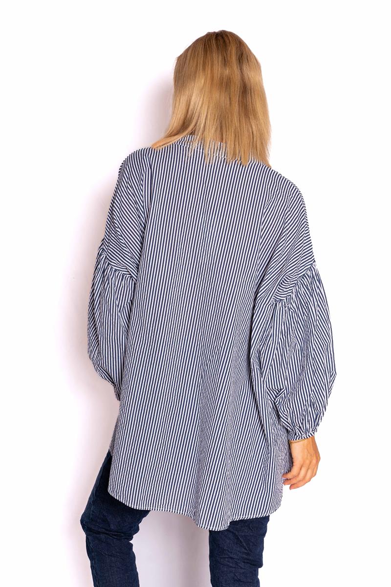 Berkeley Navy/White Stripe Cotton Shirt with Balloon Sleeve