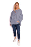 Berkeley Navy/White Stripe Cotton Shirt with Balloon Sleeve