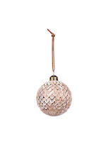 Tessellated Pattern Glass Bauble Blush/Gold 8cm