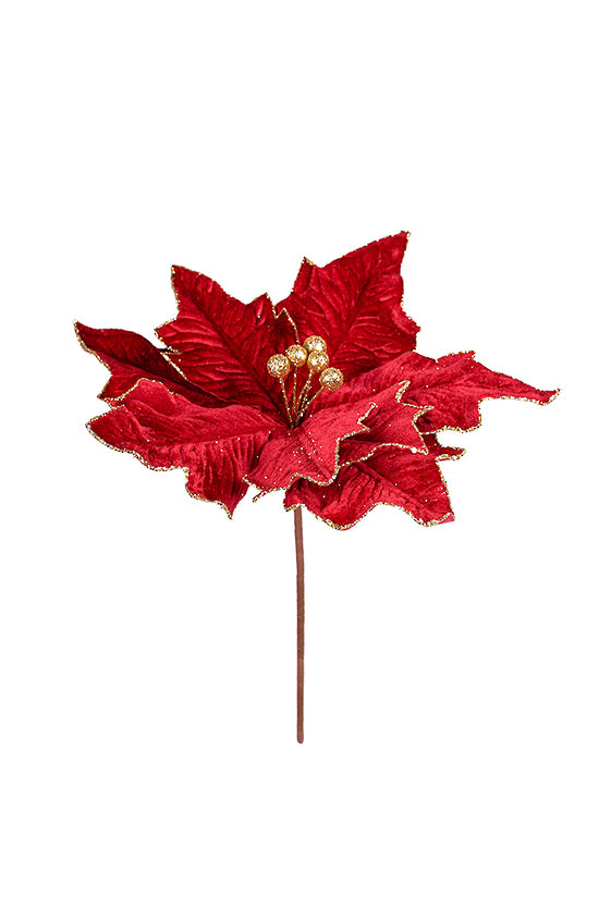 Red Glittered Velvet Poinsettia Pick