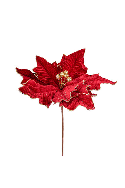 Red Glittered Velvet Poinsettia Pick